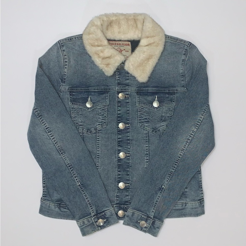 True Religion Trucker Faux Fur Collar Denim Jacket-Size L, XL New